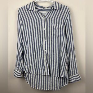 Rails Striped Button-Up Shirt linen blend blue and white size medium vacation